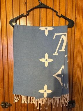 Light Blue and White Logo Jacquard Scarf